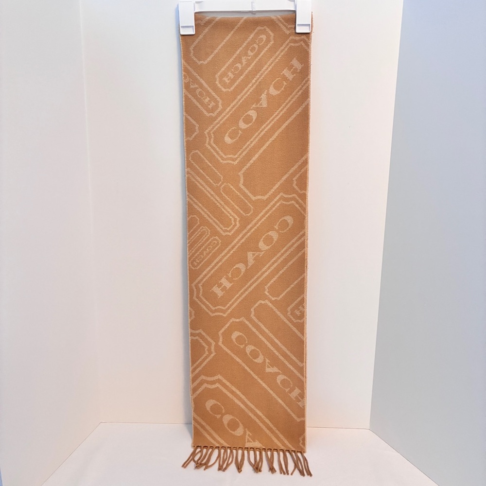 Coach Logo Monogram Tan Cream Reversible Wool Cashmere Muffler Scarf